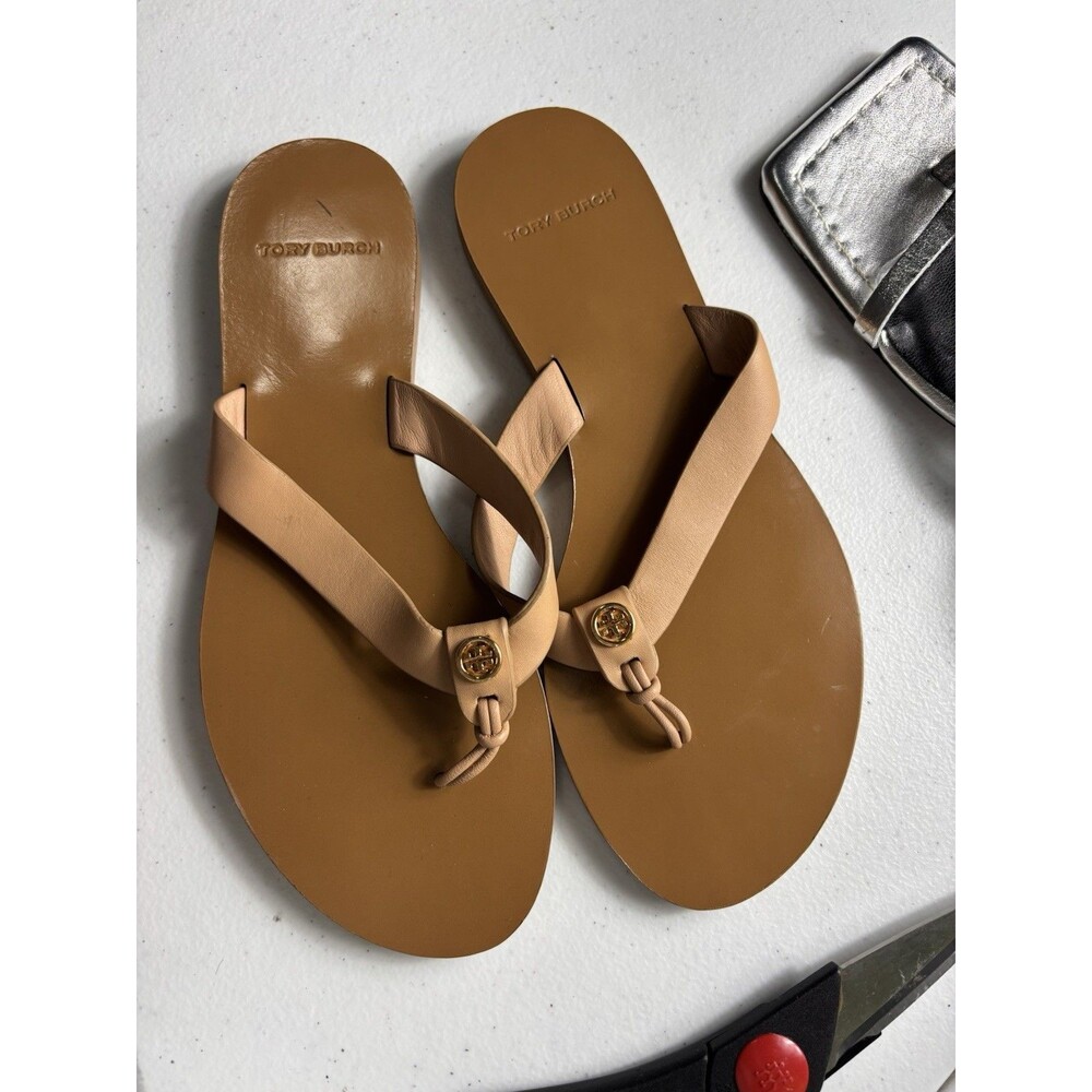 Tory Burch Calf Leather Manon Thong Sandals Natural Vachetta Size 6